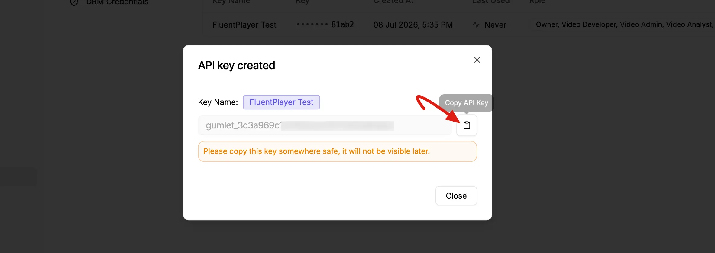 Copy API Keys