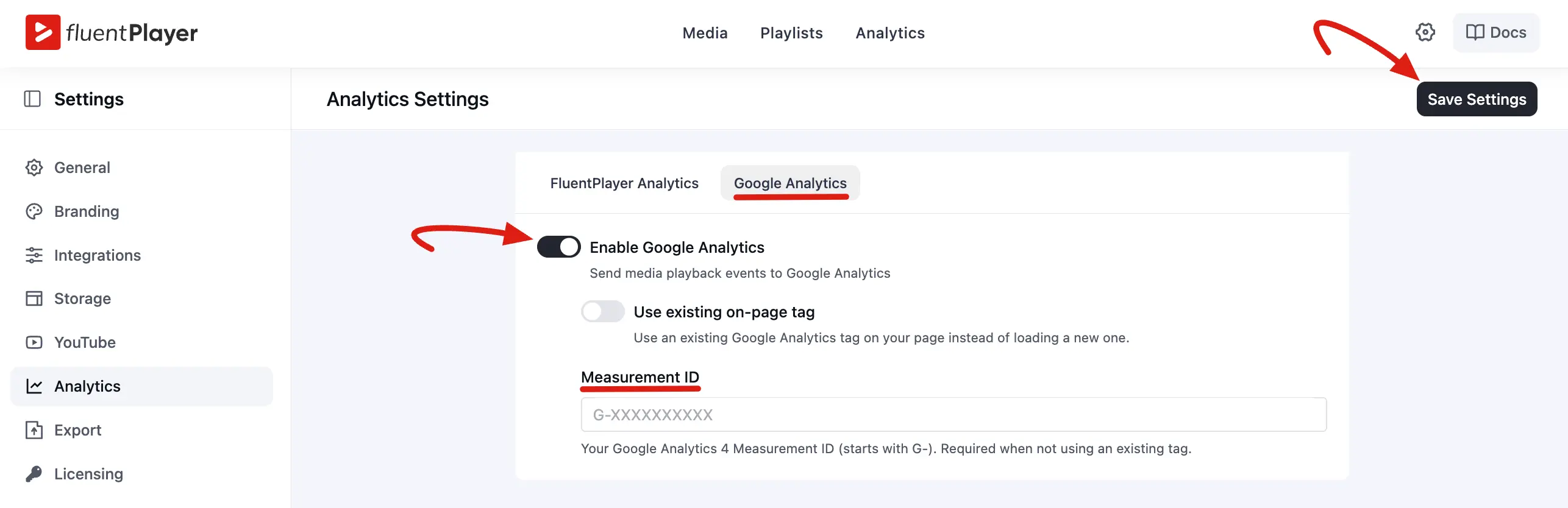 Enable Google Analytics with existing on-page tag option