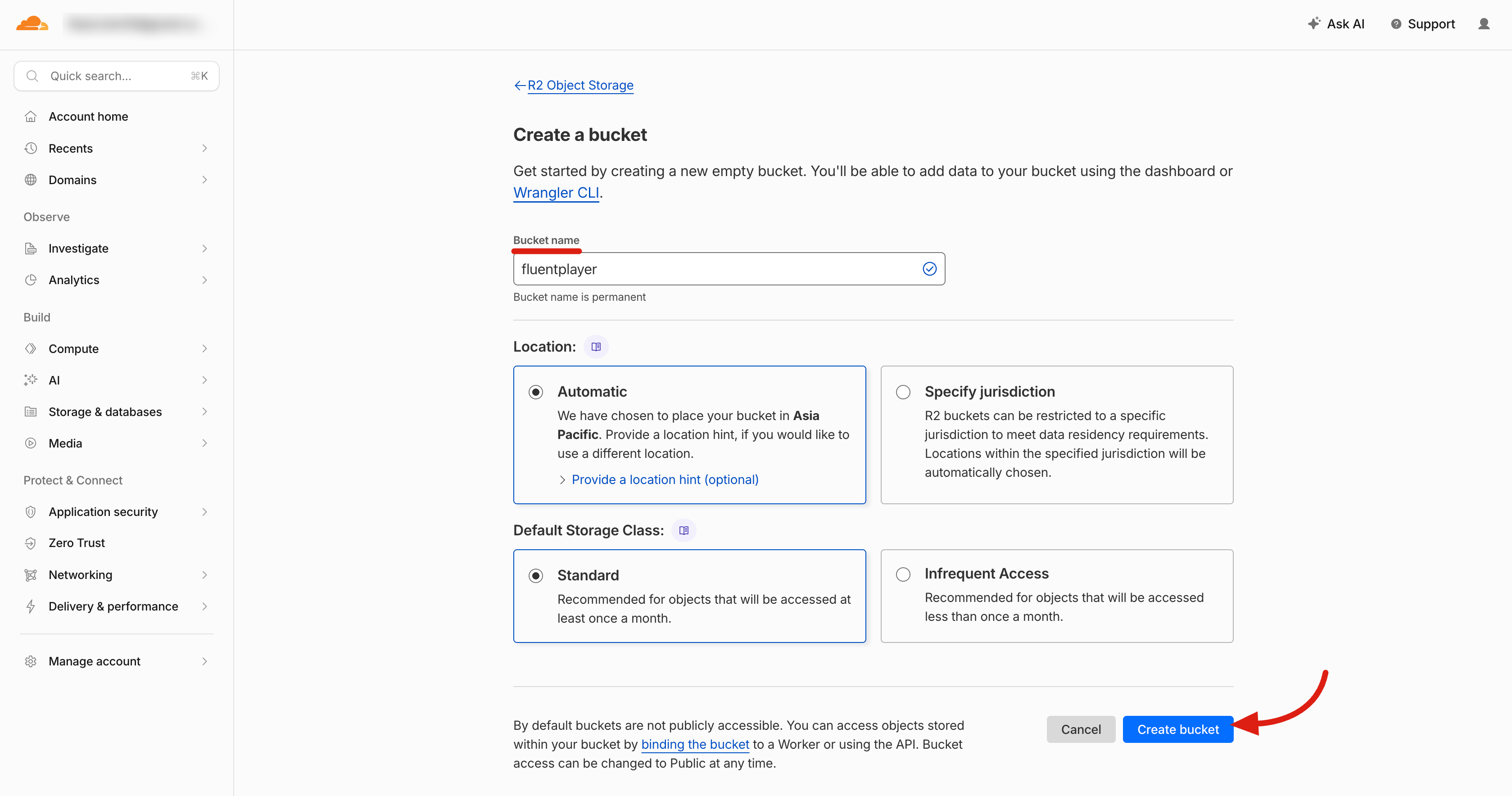 Creating a new R2 bucket