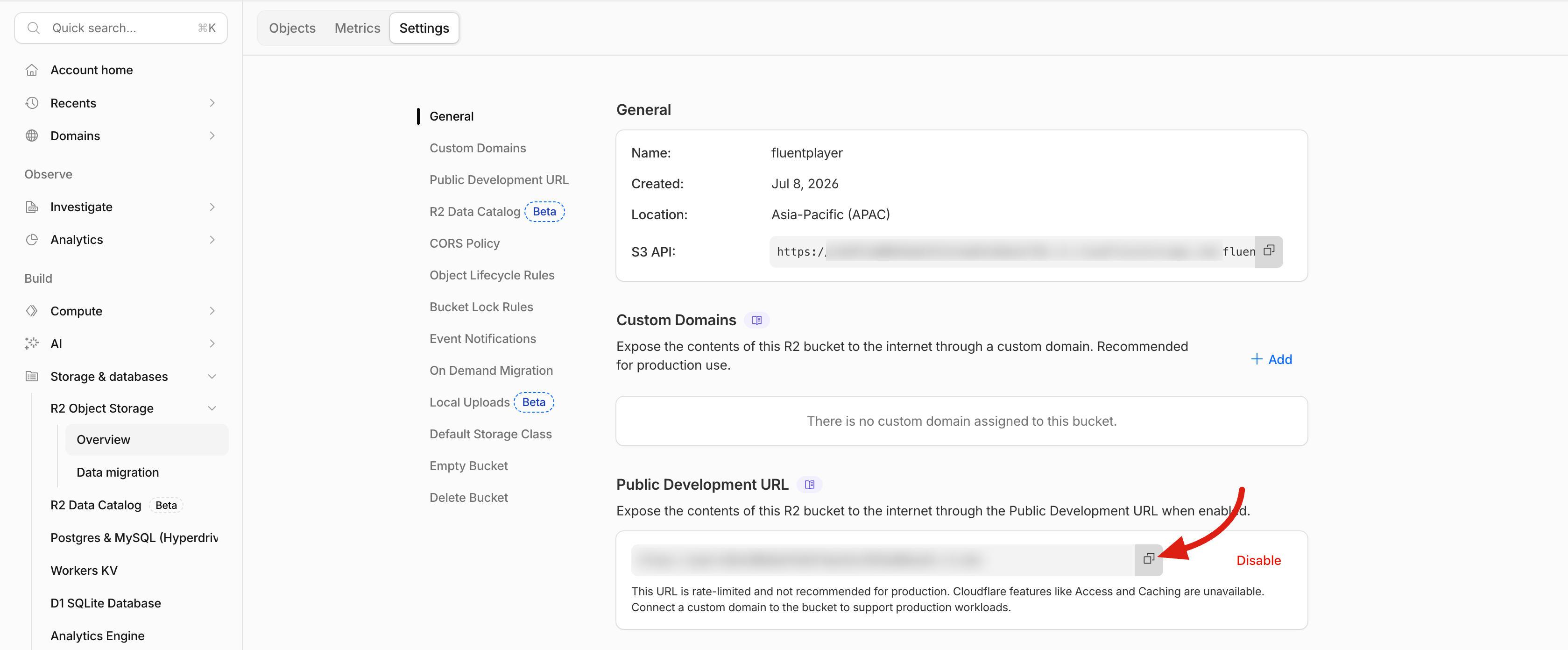 The enabled Public Development URL, ready to copy