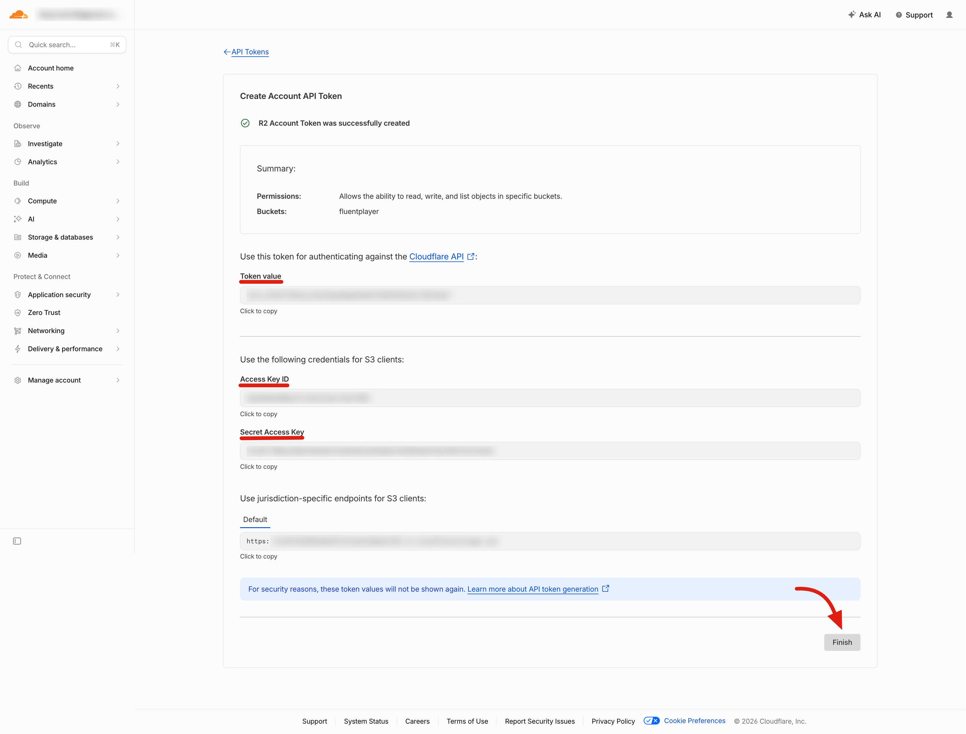 The generated Access Key ID and Secret Access Key