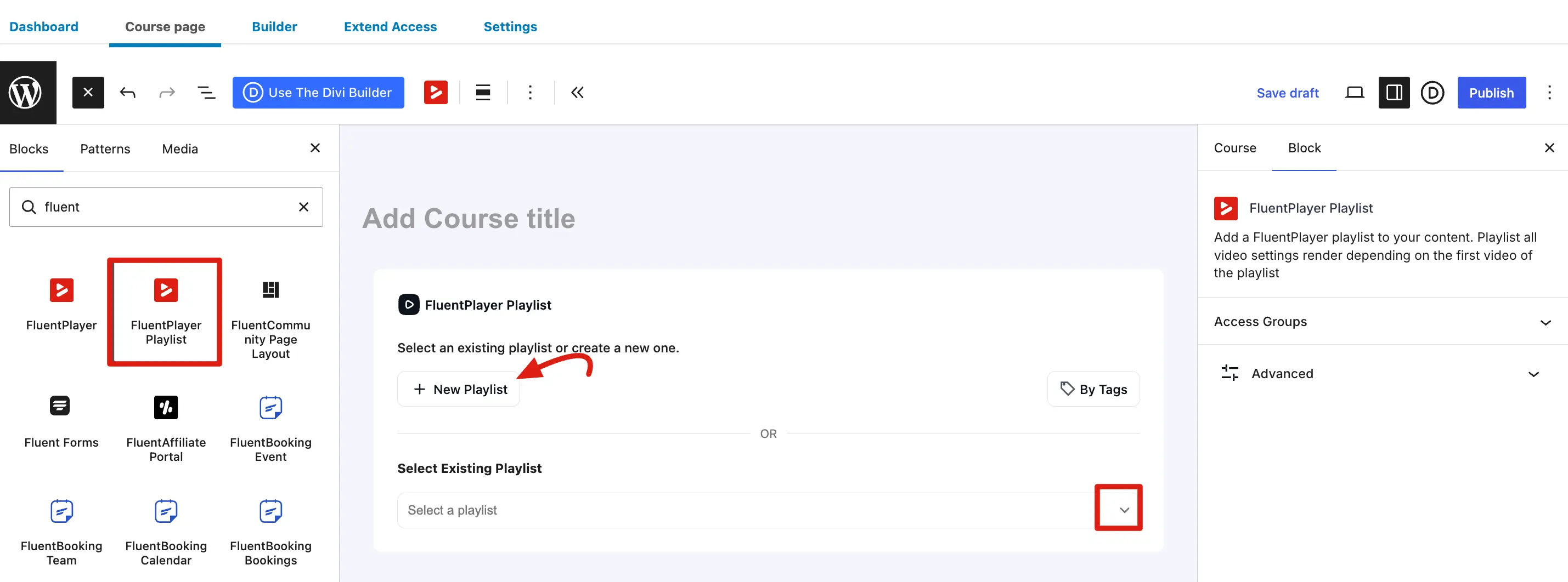 Choose FluentPlayer playlist from Learndash