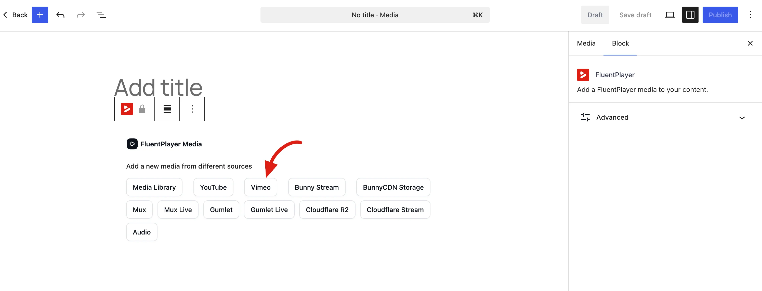 Select Vimeo as the source